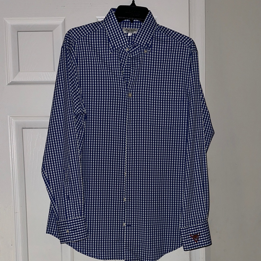 Peter Millar Gingham Blue Men's Shirt M EUC